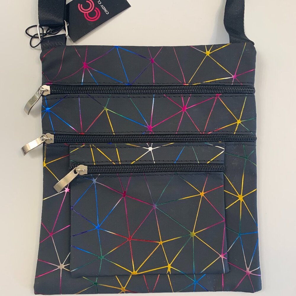Geometric Four Pocket Crossbody Handbag – Black/Multicolor Accents - NWT